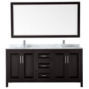 Wyndham Daria 72" Double Bathroom Vanity In Dark Espresso White Carrara Marble Countertop Undermount Square Sink and 70" Mirror WCV252572DDECMUNSM70