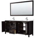 Wyndham Daria 72" Double Bathroom Vanity In Dark Espresso White Cultured Marble Countertop Undermount Square Sinks and 70" Mirror WCV252572DDEWCUNSM70