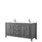 Wyndham Daria 72" Double Bathroom Vanity In Dark Gray Light-Vein Carrara Cultured Marble Countertop Undermount Square Sinks And No Mirror WCV252572DKGC2UNSMXX