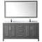 Wyndham Daria 72" Double Bathroom Vanity In Dark Gray White Carrara Marble Countertop Undermount Square Sink and 70" Mirror WCV252572DKGCMUNSM70