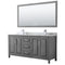 Wyndham Daria 72" Double Bathroom Vanity In Dark Gray White Carrara Marble Countertop Undermount Square Sink And 70" Mirror WCV252572DKGCMUNSM70