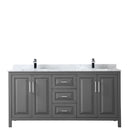 Wyndham Daria 72" Double Bathroom Vanity In Dark Gray White Carrara Marble Countertop Undermount Square Sink and No Mirror WCV252572DKGCMUNSMXX