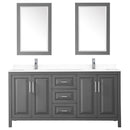 Wyndham Daria 72" Double Bathroom Vanity In Dark Gray White Cultured Marble Countertop Undermount Square Sinks and 24" Mirrors WCV252572DKGWCUNSM24