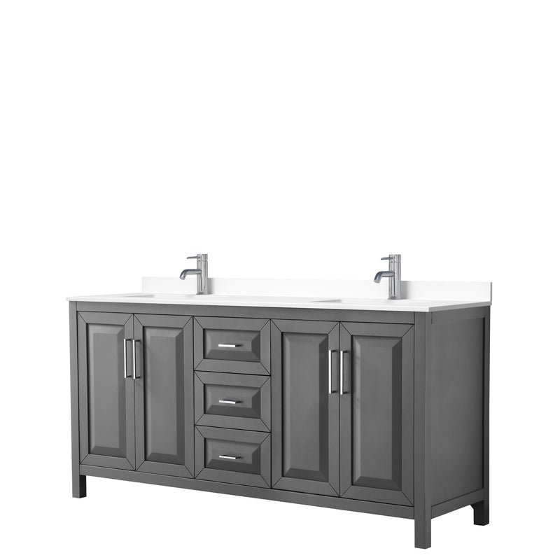 Wyndham Daria 72" Double Bathroom Vanity In Dark Gray White Cultured Marble Countertop Undermount Square Sinks And No Mirror WCV252572DKGWCUNSMXX