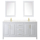 Wyndham Daria 72" Double Bathroom Vanity In White Light-Vein Carrara Cultured Marble Countertop Undermount Square Sinks Brushed Gold Trims and 24" Mirrors WCV252572DWGC2UNSM24