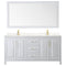 Wyndham Daria 72" Double Bathroom Vanity In White Light-Vein Carrara Cultured Marble Countertop Undermount Square Sinks Brushed Gold Trims and 70" Mirror WCV252572DWGC2UNSM70