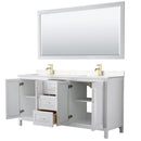 Wyndham Daria 72" Double Bathroom Vanity In White Light-Vein Carrara Cultured Marble Countertop Undermount Square Sinks Brushed Gold Trims and 70" Mirror WCV252572DWGC2UNSM70