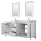 Wyndham Daria 72" Double Bathroom Vanity In White White Carrara Marble Countertop Undermount Square Sinks Brushed Gold Trims and 24" Mirrors WCV252572DWGCMUNSM24