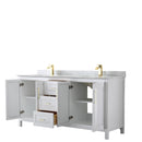 Wyndham Daria 72" Double Bathroom Vanity In White White Carrara Marble Countertop Undermount Square Sinks Brushed Gold Trims and No Mirror WCV252572DWGCMUNSMXX