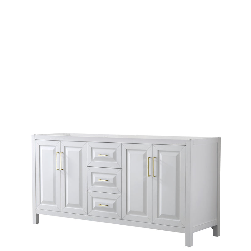 Wyndham Daria 72" Double Bathroom Vanity In White No Countertop No Sink Brushed Gold Trims And No Mirror WCV252572DWGCXSXXMXX