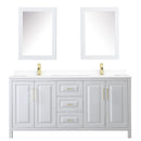 Wyndham Daria 72" Double Bathroom Vanity In White White Cultured Marble Countertop Undermount Square Sinks Brushed Gold Trims and Medicine Cabinets WCV252572DWGWCUNSMED