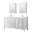 Wyndham Daria 72" Double Bathroom Vanity In White White Cultured Marble Countertop Undermount Square Sinks Brushed Gold Trims And Medicine Cabinets WCV252572DWGWCUNSMED