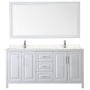 Wyndham Daria 72" Double Bathroom Vanity In White Light-Vein Carrara Cultured Marble Countertop Undermount Square Sinks and 70" Mirror WCV252572DWHC2UNSM70