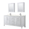 Wyndham Daria 72" Double Bathroom Vanity In White Light-Vein Carrara Cultured Marble Countertop Undermount Square Sinks And Medicine Cabinets WCV252572DWHC2UNSMED