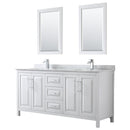 Wyndham Daria 72" Double Bathroom Vanity In White White Carrara Marble Countertop Undermount Square Sink And 24" Mirror WCV252572DWHCMUNSM24