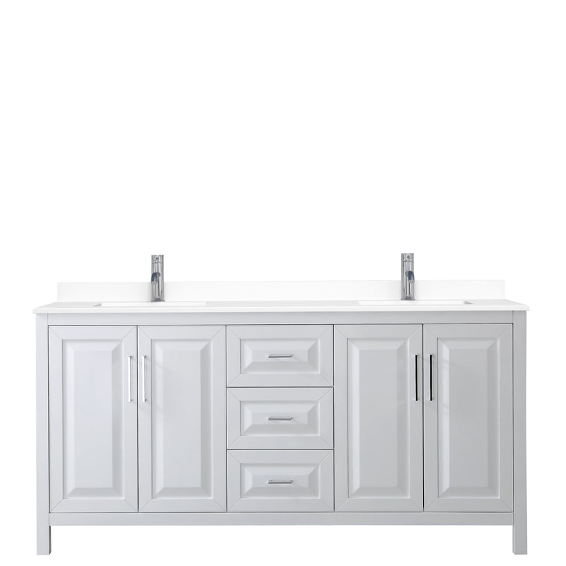 Wyndham Daria 72" Double Bathroom Vanity In White White Cultured Marble Countertop Undermount Square Sinks and No Mirror WCV252572DWHWCUNSMXX