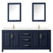 Wyndham Daria 80" Double Bathroom Vanity In Dark Blue Light-Vein Carrara Cultured Marble Countertop Undermount Square Sinks and Medicine Cabinets WCV252580DBLC2UNSMED