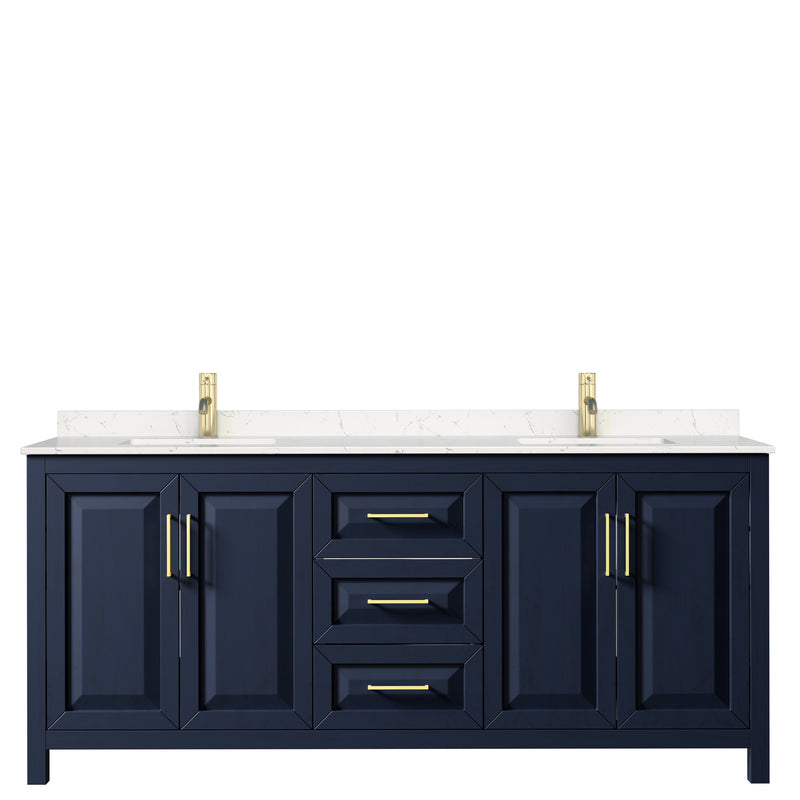 Wyndham Daria 80" Double Bathroom Vanity In Dark Blue Light-Vein Carrara Cultured Marble Countertop Undermount Square Sinks and No Mirror WCV252580DBLC2UNSMXX