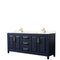 Wyndham Daria 80" Double Bathroom Vanity In Dark Blue Light-Vein Carrara Cultured Marble Countertop Undermount Square Sinks And No Mirror WCV252580DBLC2UNSMXX