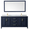 Wyndham Daria 80" Double Bathroom Vanity In Dark Blue White Carrara Marble Countertop Undermount Square Sinks and 70" Mirror WCV252580DBLCMUNSM70