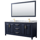 Wyndham Daria 80" Double Bathroom Vanity In Dark Blue White Carrara Marble Countertop Undermount Square Sinks And 70" Mirror WCV252580DBLCMUNSM70