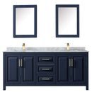 Wyndham Daria 80" Double Bathroom Vanity In Dark Blue White Carrara Marble Countertop Undermount Square Sinks and Medicine Cabinets WCV252580DBLCMUNSMED