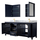 Wyndham Daria 80" Double Bathroom Vanity In Dark Blue White Carrara Marble Countertop Undermount Square Sinks and Medicine Cabinets WCV252580DBLCMUNSMED