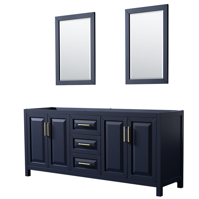 Wyndham Daria 80" Double Bathroom Vanity In Dark Blue No Countertop No Sink And 24" Mirrors WCV252580DBLCXSXXM24