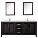 Wyndham Daria 80" Double Bathroom Vanity In Dark Espresso Light-Vein Carrara Cultured Marble Countertop Undermount Square Sinks and Medicine Cabinets WCV252580DDEC2UNSMED