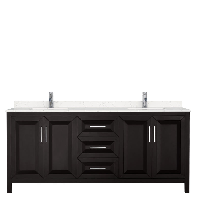 Wyndham Daria 80" Double Bathroom Vanity In Dark Espresso Light-Vein Carrara Cultured Marble Countertop Undermount Square Sinks and No Mirror WCV252580DDEC2UNSMXX