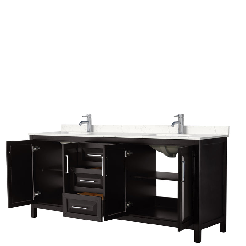 Wyndham Daria 80" Double Bathroom Vanity In Dark Espresso Light-Vein Carrara Cultured Marble Countertop Undermount Square Sinks and No Mirror WCV252580DDEC2UNSMXX