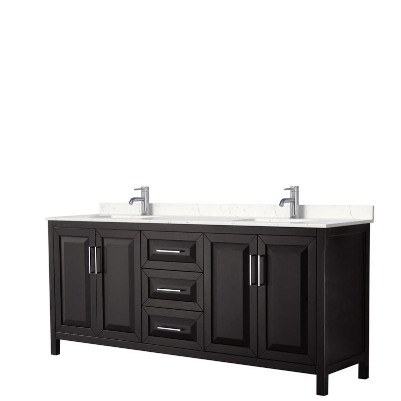 Wyndham Daria 80" Double Bathroom Vanity In Dark Espresso Light-Vein Carrara Cultured Marble Countertop Undermount Square Sinks And No Mirror WCV252580DDEC2UNSMXX