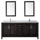 Wyndham Daria 80" Double Bathroom Vanity In Dark Espresso White Carrara Marble Countertop Undermount Square Sink and 24" Mirror WCV252580DDECMUNSM24