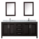 Wyndham Daria 80" Double Bathroom Vanity In Dark Espresso White Carrara Marble Countertop Undermount Square Sink and Medicine Cabinet WCV252580DDECMUNSMED