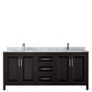 Wyndham Daria 80" Double Bathroom Vanity In Dark Espresso White Carrara Marble Countertop Undermount Square Sink and No Mirror WCV252580DDECMUNSMXX