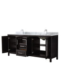 Wyndham Daria 80" Double Bathroom Vanity In Dark Espresso White Carrara Marble Countertop Undermount Square Sink and No Mirror WCV252580DDECMUNSMXX