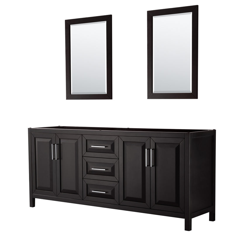 Wyndham Daria 80" Double Bathroom Vanity In Dark Espresso No Countertop No Sink And 24" Mirror WCV252580DDECXSXXM24