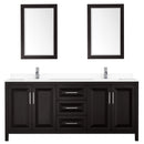 Wyndham Daria 80" Double Bathroom Vanity In Dark Espresso White Cultured Marble Countertop Undermount Square Sinks and 24" Mirrors WCV252580DDEWCUNSM24