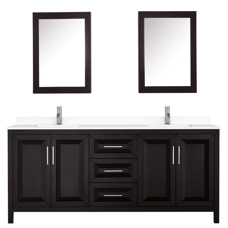 Wyndham Daria 80" Double Bathroom Vanity In Dark Espresso White Cultured Marble Countertop Undermount Square Sinks and Medicine Cabinets WCV252580DDEWCUNSMED