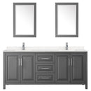 Wyndham Daria 80" Double Bathroom Vanity In Dark Gray Light-Vein Carrara Cultured Marble Countertop Undermount Square Sinks and 24" Mirrors WCV252580DKGC2UNSM24