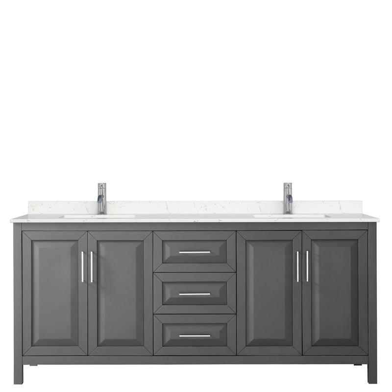 Wyndham Daria 80" Double Bathroom Vanity In Dark Gray Light-Vein Carrara Cultured Marble Countertop Undermount Square Sinks and No Mirror WCV252580DKGC2UNSMXX