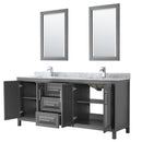 Wyndham Daria 80" Double Bathroom Vanity In Dark Gray White Carrara Marble Countertop Undermount Square Sink and 24" Mirror WCV252580DKGCMUNSM24