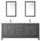 Wyndham Daria 80" Double Bathroom Vanity In Dark Gray White Cultured Marble Countertop Undermount Square Sinks and 24" Mirrors WCV252580DKGWCUNSM24