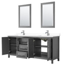 Wyndham Daria 80" Double Bathroom Vanity In Dark Gray White Cultured Marble Countertop Undermount Square Sinks and 24" Mirrors WCV252580DKGWCUNSM24