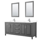 Wyndham Daria 80" Double Bathroom Vanity In Dark Gray White Cultured Marble Countertop Undermount Square Sinks And 24" Mirrors WCV252580DKGWCUNSM24