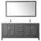 Wyndham Daria 80" Double Bathroom Vanity In Dark Gray White Cultured Marble Countertop Undermount Square Sinks and 70" Mirror WCV252580DKGWCUNSM70