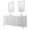 Wyndham Daria 80" Double Bathroom Vanity In White Light-Vein Carrara Cultured Marble Countertop Undermount Square Sinks Brushed Gold Trims And 24" Mirrors WCV252580DWGC2UNSM24