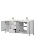 Wyndham Daria 80" Double Bathroom Vanity In White Light-Vein Carrara Cultured Marble Countertop Undermount Square Sinks Brushed Gold Trims and No Mirror WCV252580DWGC2UNSMXX