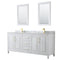 Wyndham Daria 80" Double Bathroom Vanity In White White Carrara Marble Countertop Undermount Square Sinks Brushed Gold Trims And 24" Mirrors WCV252580DWGCMUNSM24