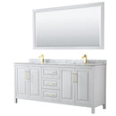 Wyndham Daria 80" Double Bathroom Vanity In White White Carrara Marble Countertop Undermount Square Sinks Brushed Gold Trims And 70" Mirror WCV252580DWGCMUNSM70